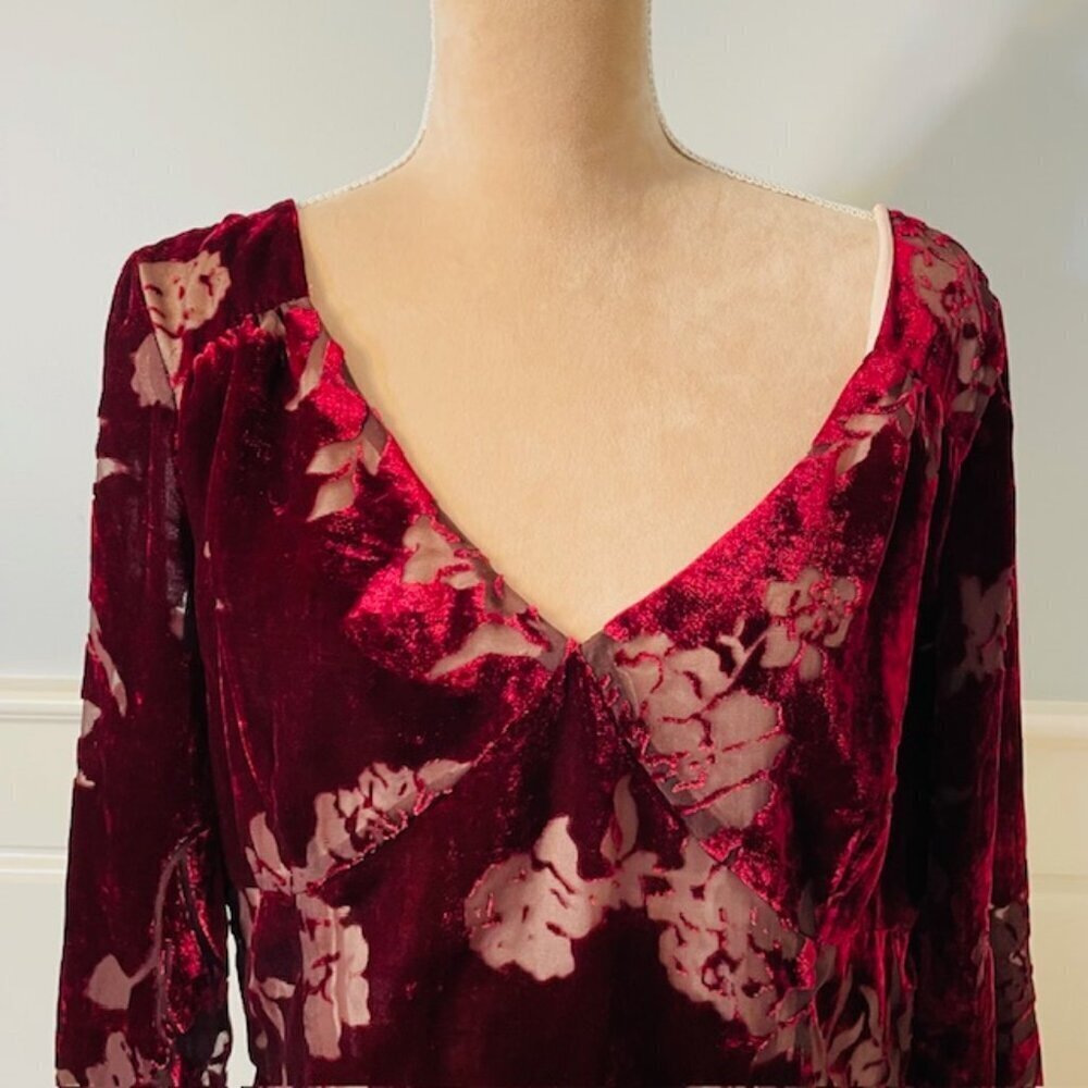 Vintage Y2k Fairy Whimsigoth Velvet Burnout Peplum Top Ice Burgundy XL - Picture 4 of 9